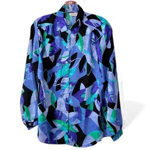 Vintage Carl Lawrence Colorful Leaf Pattern Button Down Shirt L